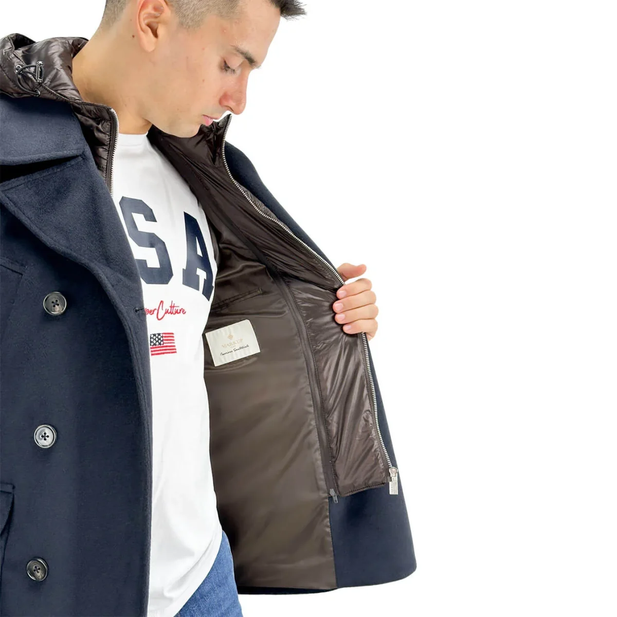 Markup, Caban Doppiopetto, Uomo, Poliestere, Blu - immagine 6
