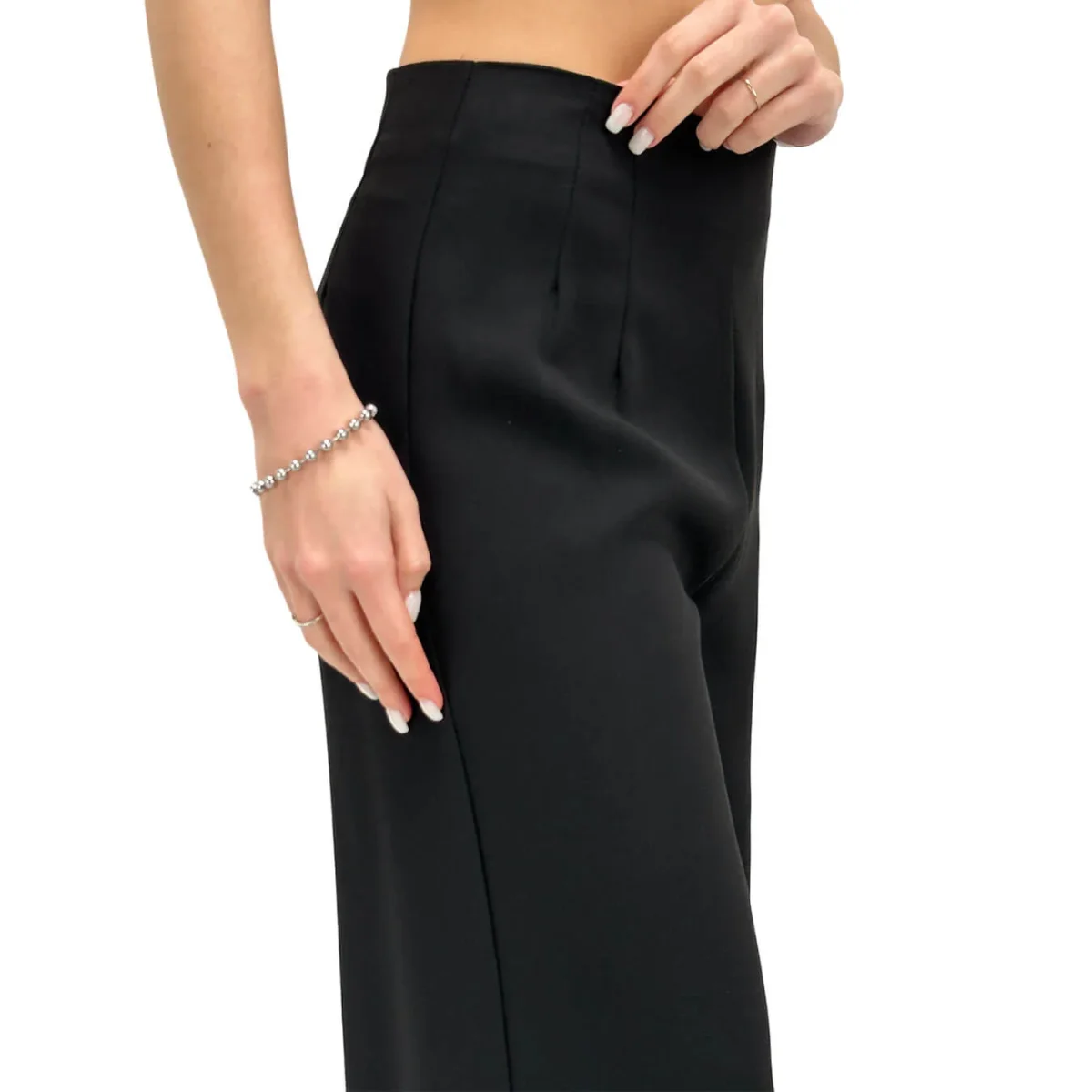 Koralline Pantaloni Palazzo Donna, Fondo Largo, Satin, Nero - immagine 2