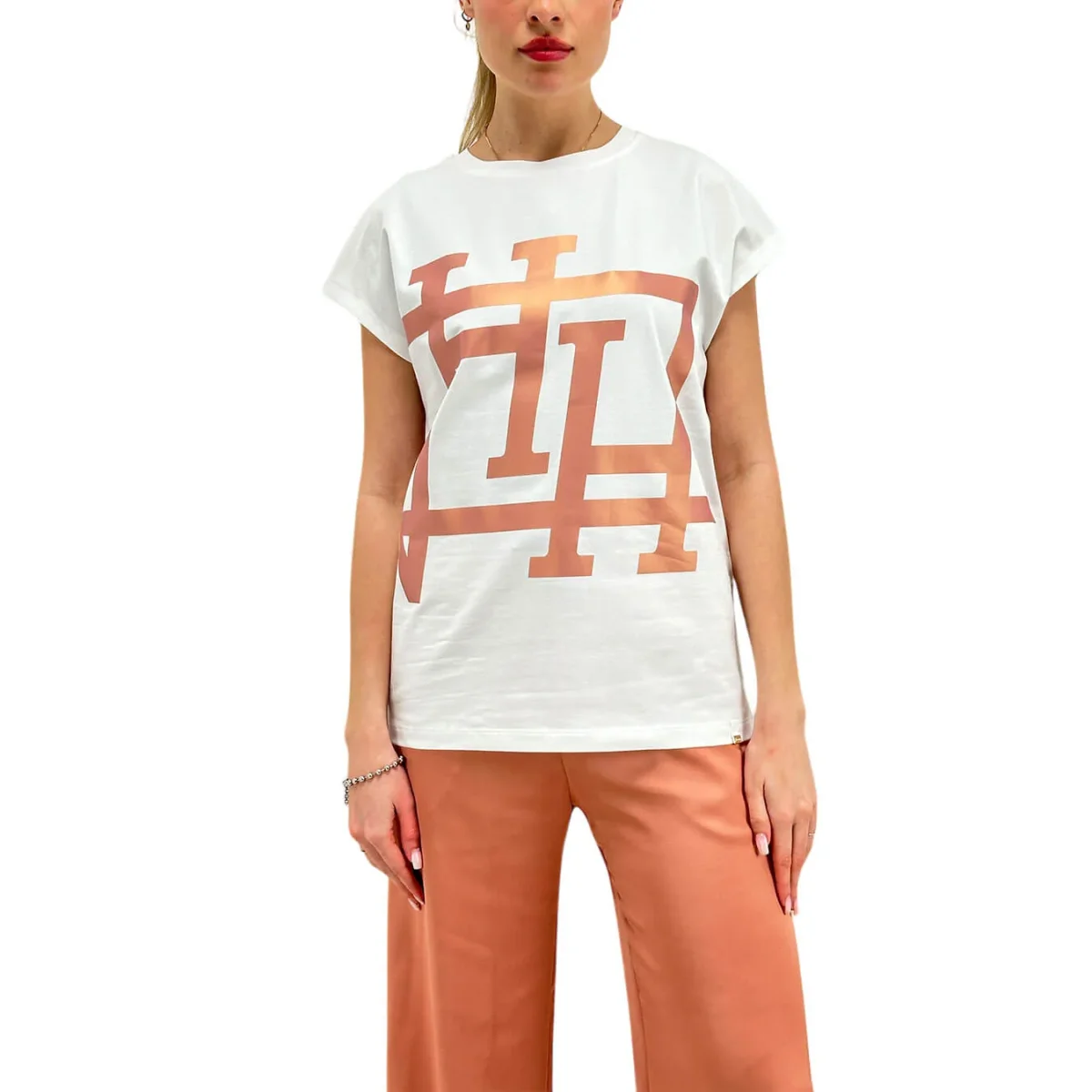 Herno Maglia Donna, T-Shirt Interlock Jersey, Cotone, Bianco - immagine 2