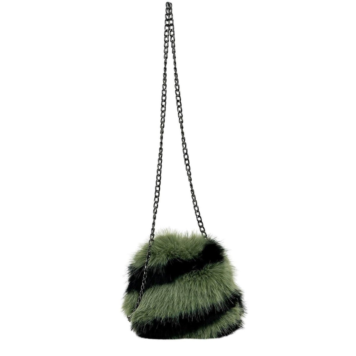Bassini Borsa Donna, Shoulder Bag, Tracolla, Ecopelliccia, Verde e Nero - immagine 2