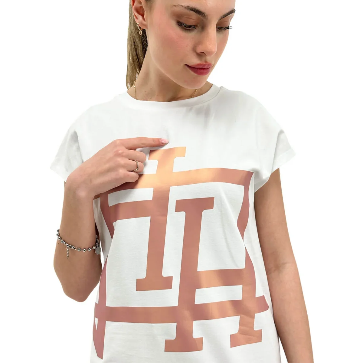 Herno Maglia Donna, T-Shirt Interlock Jersey, Cotone, Bianco - immagine 4