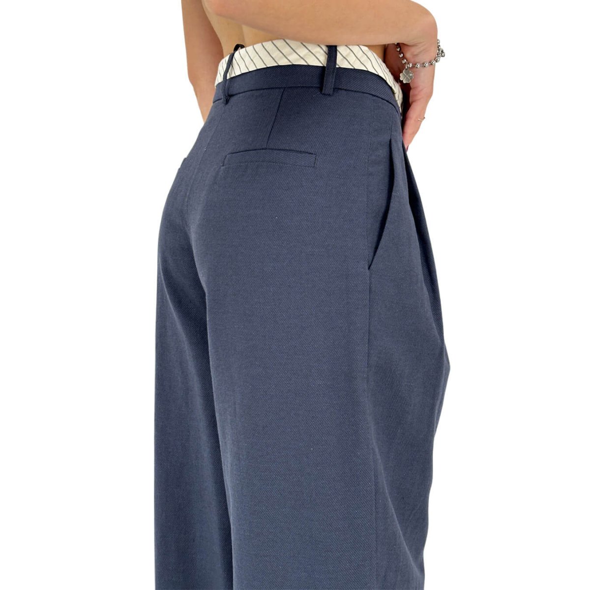 Ottod'Ame Pantaloni Donna, Classico, Svasato, Cintura, Blu - immagine 5