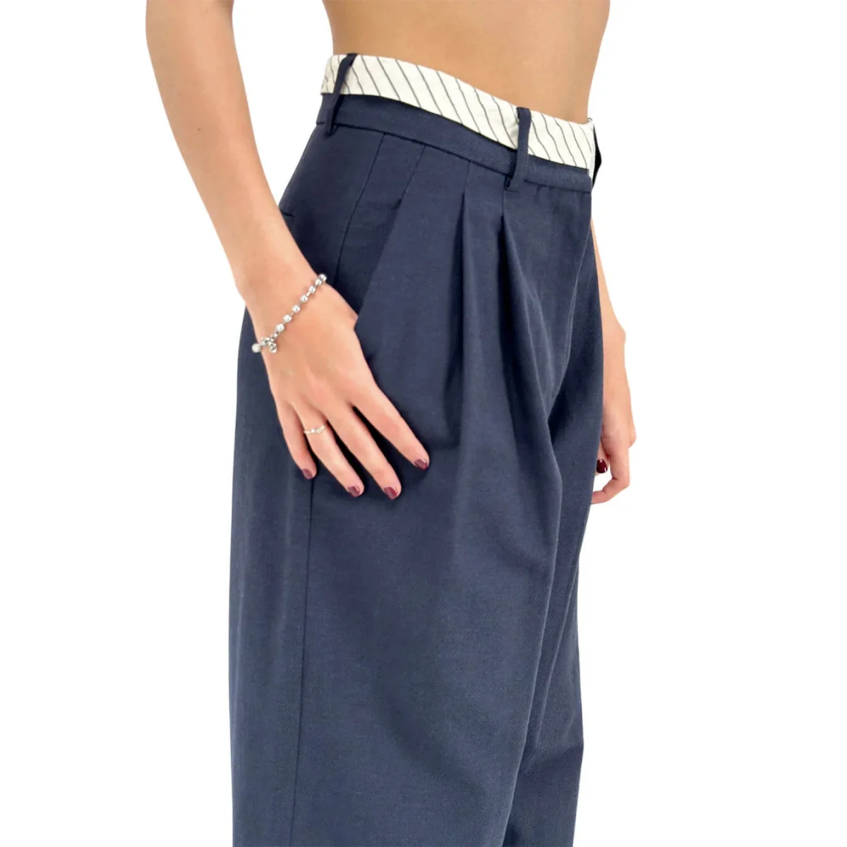 Ottod'Ame Pantaloni Donna, Classico, Svasato, Cintura, Blu - immagine 4