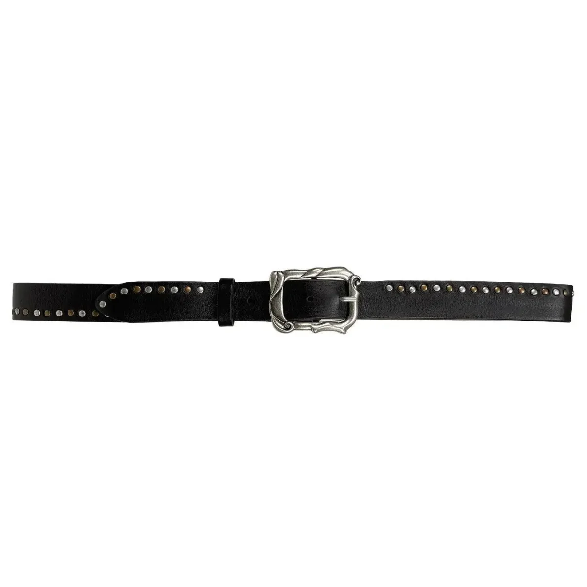 Acc Studio Cintura Uomo, Pelle, Fibbia Argento, Borchie, Nero, Modello 6511 - immagine 4