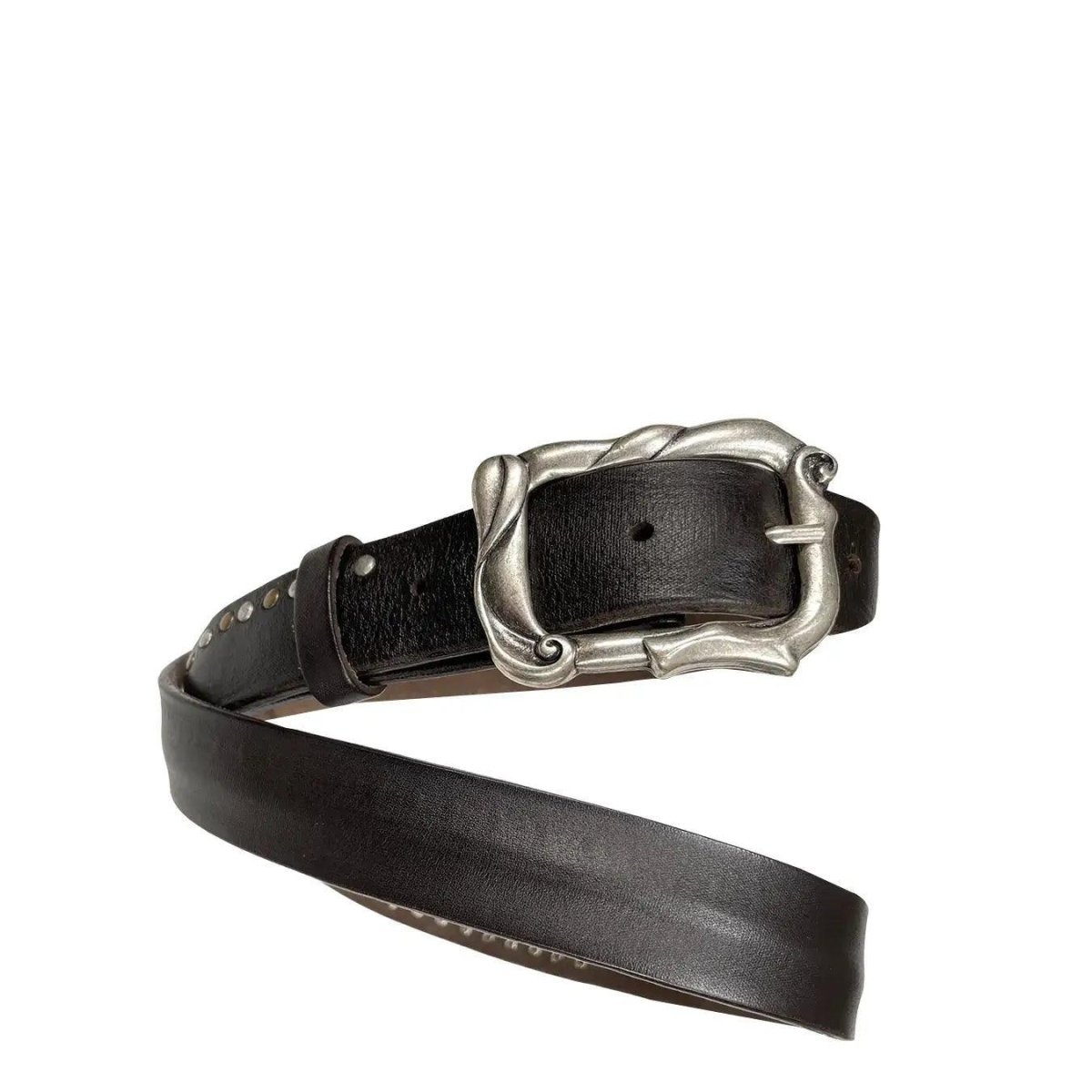 Acc Studio Cintura Uomo, Pelle, Fibbia Argento, Borchie, Nero, Modello 6511 - immagine 2