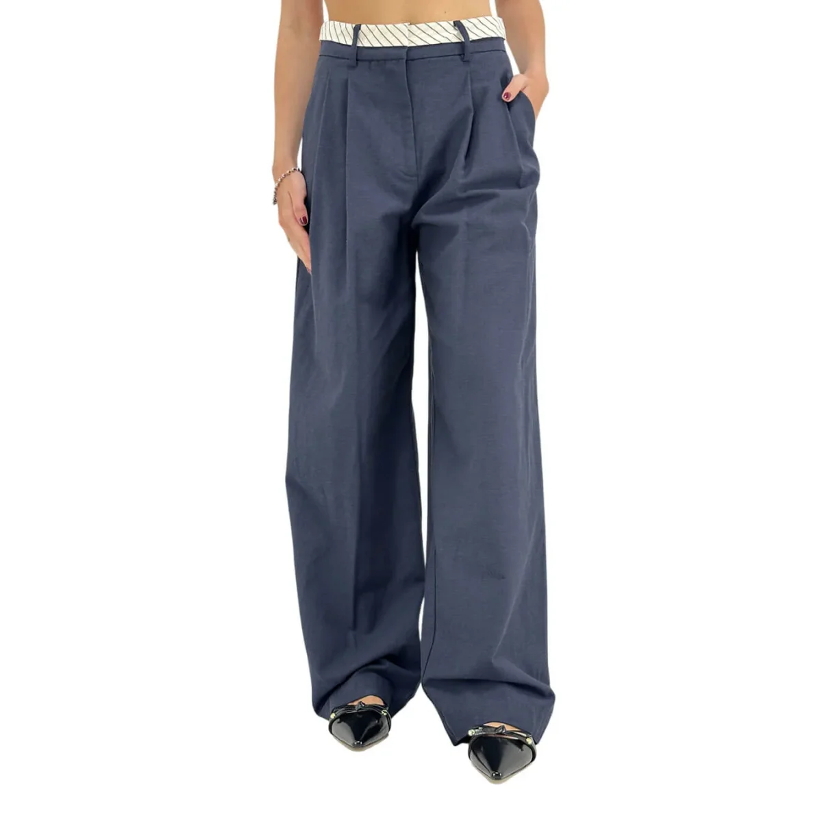 Ottod'Ame Pantaloni Donna, Classico, Svasato, Cintura, Blu - immagine 2