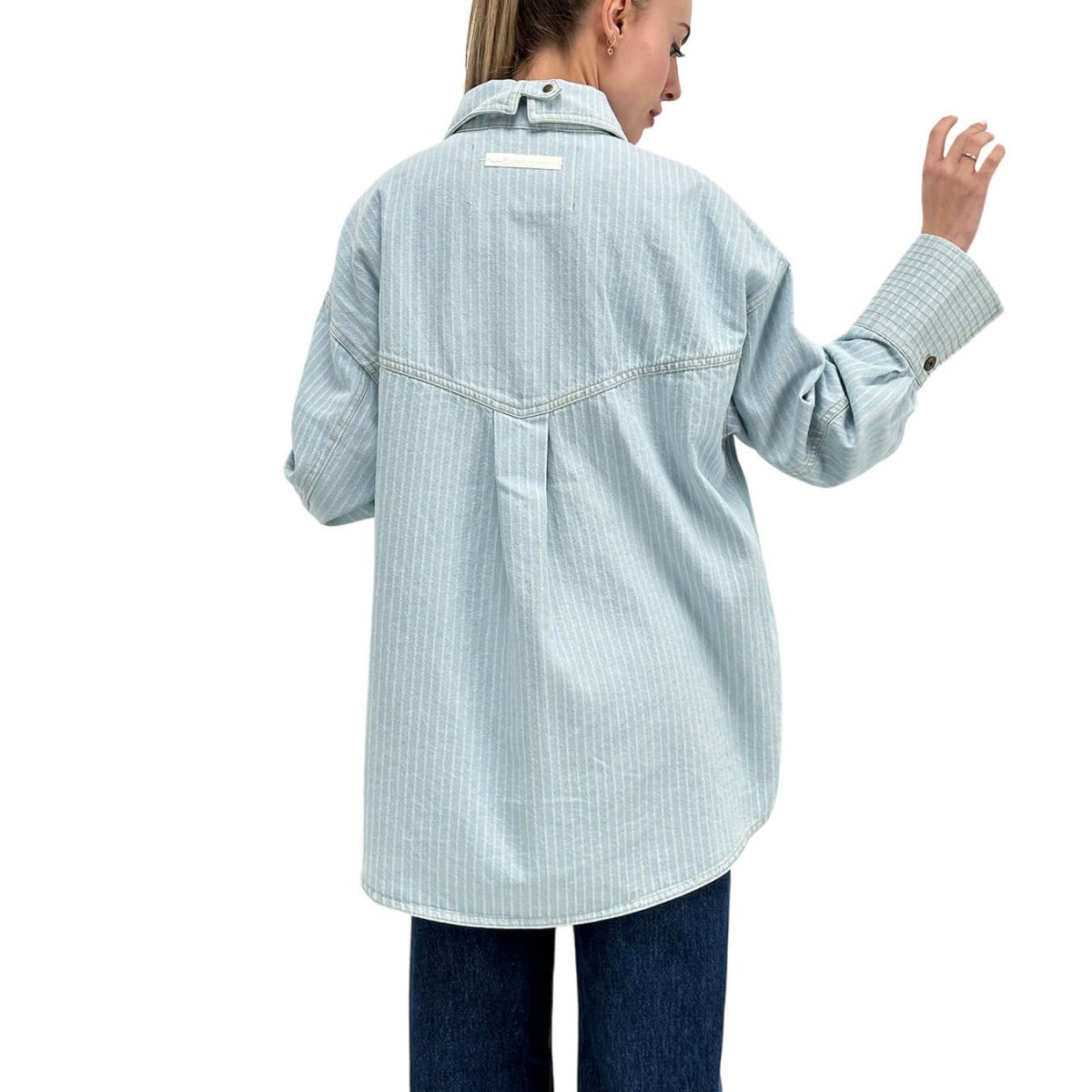 Oof Wear Camicia Donna, Denim Gessato, Cotone, Celeste - immagine 5