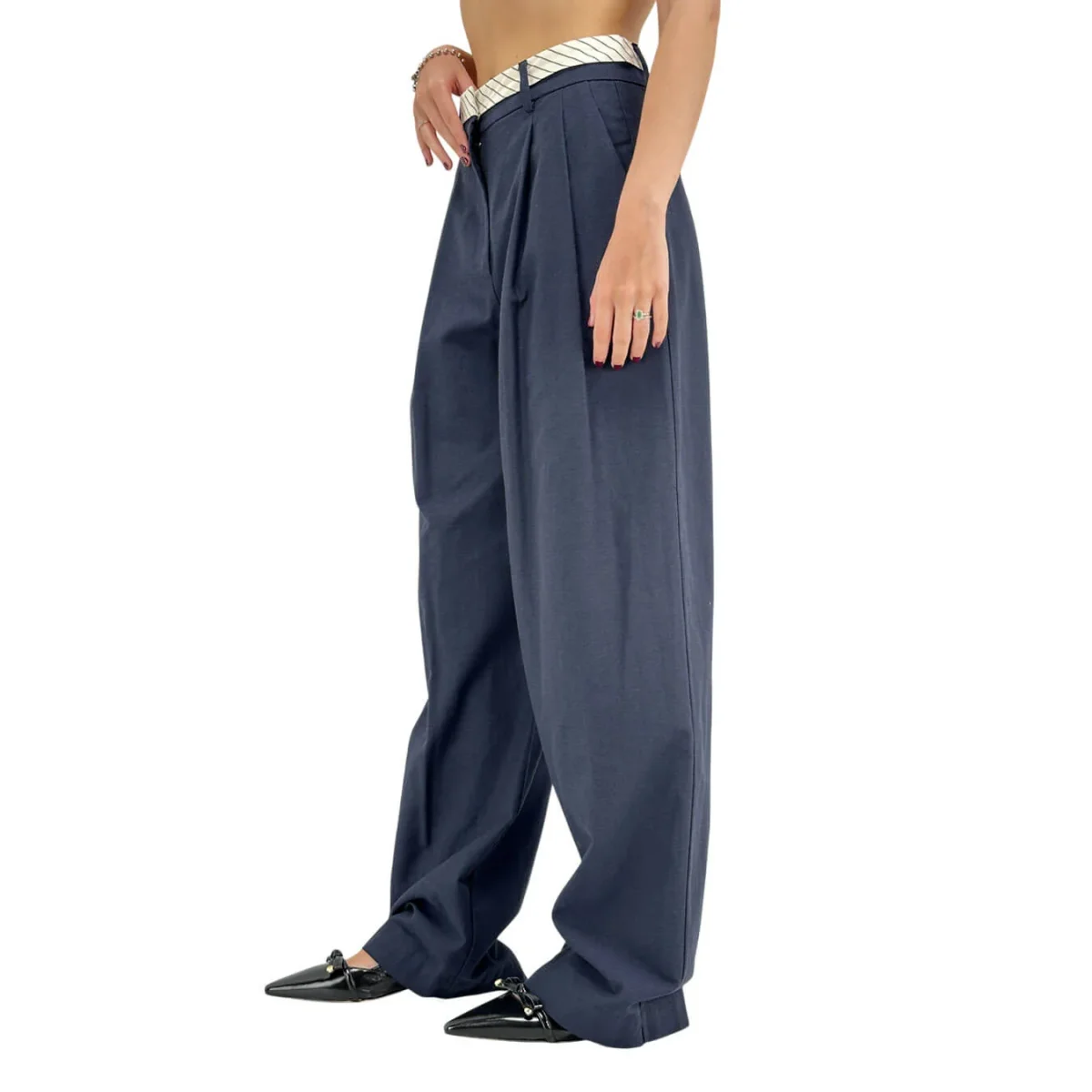 Ottod'Ame Pantaloni Donna, Classico, Svasato, Cintura, Blu - immagine 3